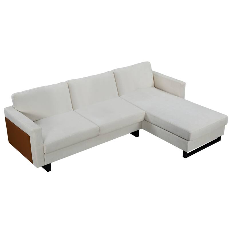 3-Seat Linen Upholstered L-Shaped Sectional Sofa with Chaise Longue