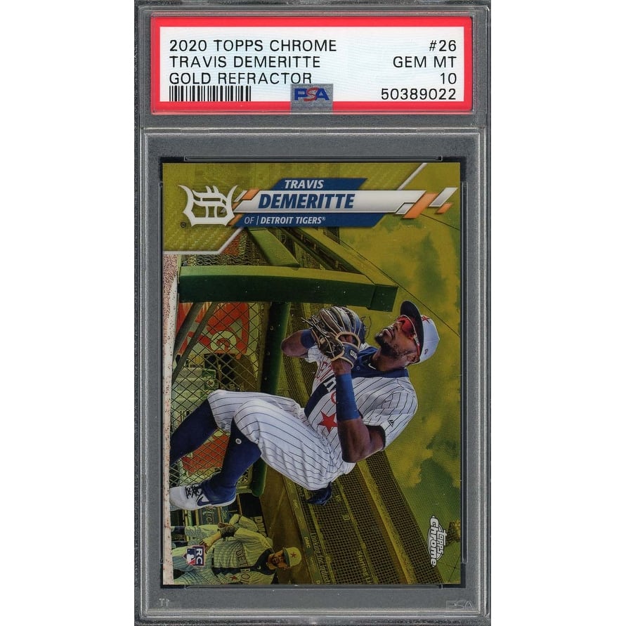 Travis Demeritte 2020 Topps Chrome Gold Refractor Baseball Rookie Card RC #26 Graded PSA 10 GEM MINT /50 - 8'6" x 11'6"
