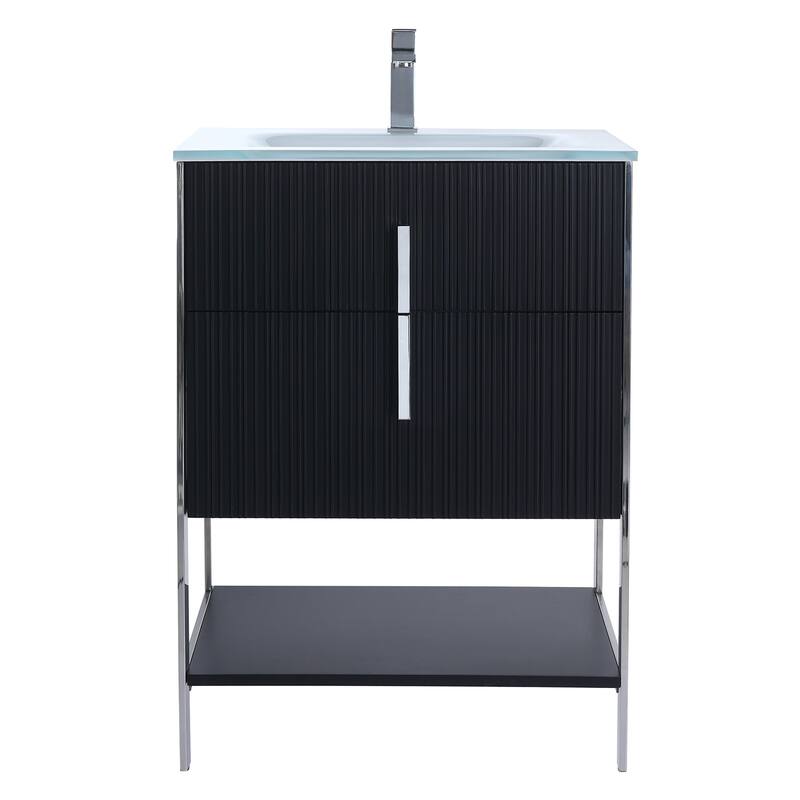 Fine Fixtures Serenity Modern Bathroom Vanity with White Glass Top