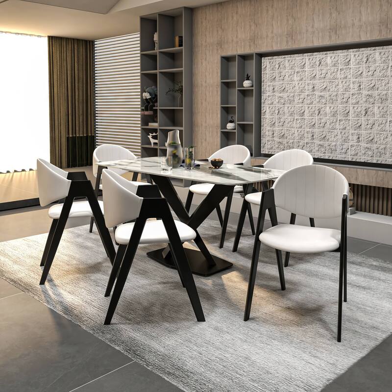 LeisureMod Mid-Century Modern Upholstered Dining Chair in Polyester with Curved Back and Iron Base for Home & Kitchen