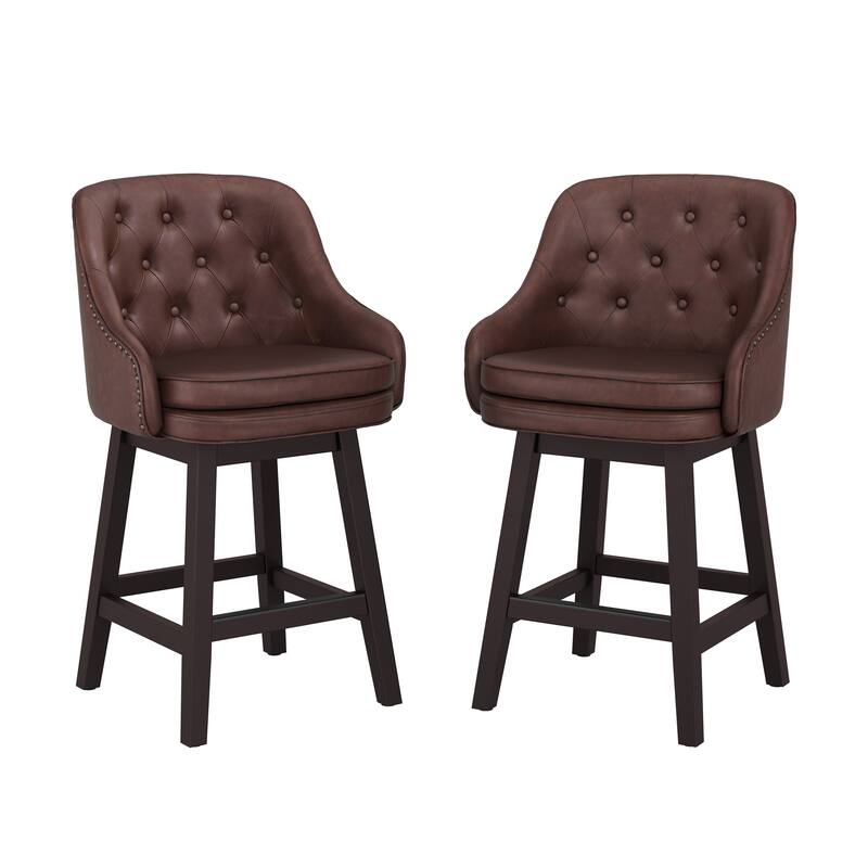 Swivel High Back Upholstered Nail Head Counter Height Bar Stools - 26"