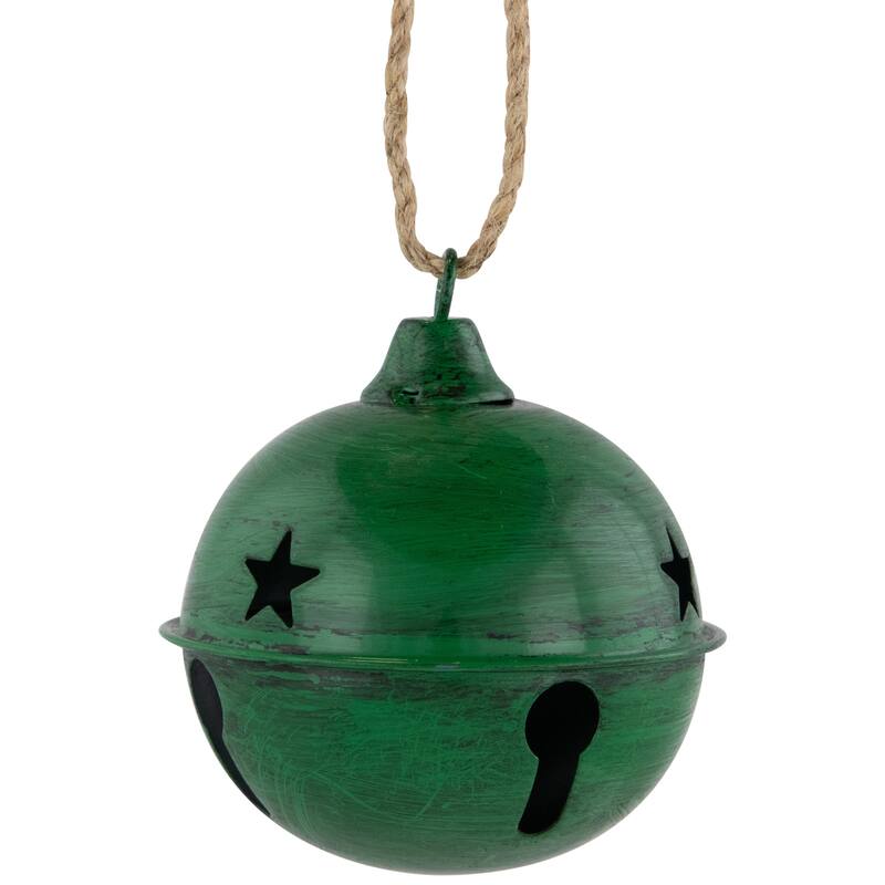 Antiqued Christmas Jingle Bells Ornaments - 3" - Green - Set of 2 - 7"