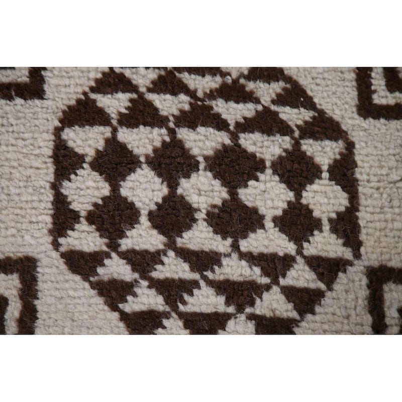 Geometric Anatolian Turkish Runner Rug Handmade Beige Wool Carpet - 3'1"x 11'6"