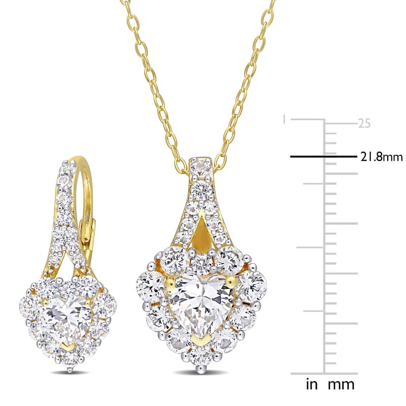 Miadora Created White Sapphire Fashion Earring & Pendant Set With Chain Yellow Silver