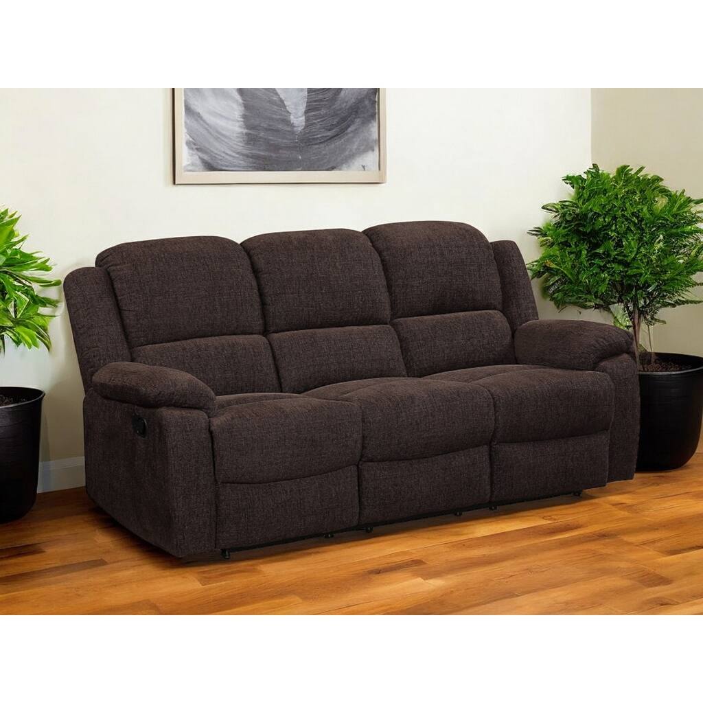 HomeRoots 79" Brown Chenille Reclining Sofa With Black Legs - 79