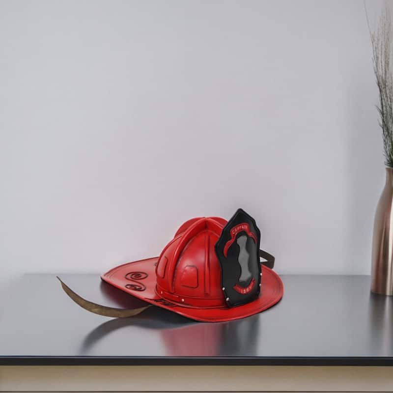 HomeRoots 8" Red and Black Metal Fireman Hand Painted Figurine - 14.75' X '8.25' X '12.5 - 14.75' X '8.25' X '12.5