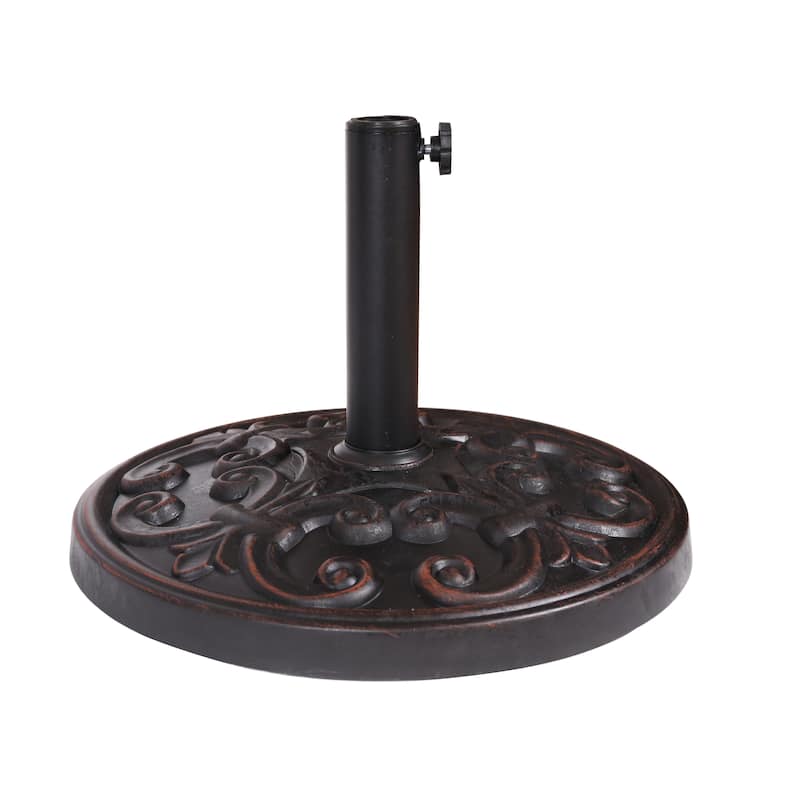 Roomfitters Gobi Resin Outdoor Umbrella Base with Scroll Pattern, Weather Resistant Bronze Finish - Bronze