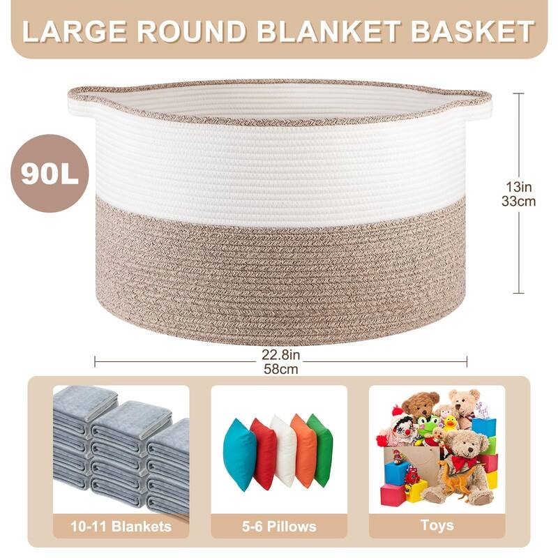 Large Woven Storage Basket with Handles - Cotton Rope, 22.8"x13"