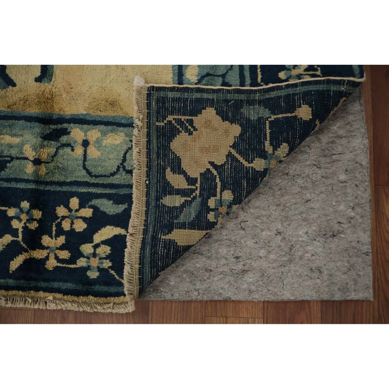 Hand Knotted Oriental 100% Wool Carpet Traditional Floral Yellow & Gold Art Deco Area Rug - 9' 5'' X 7' 5''
