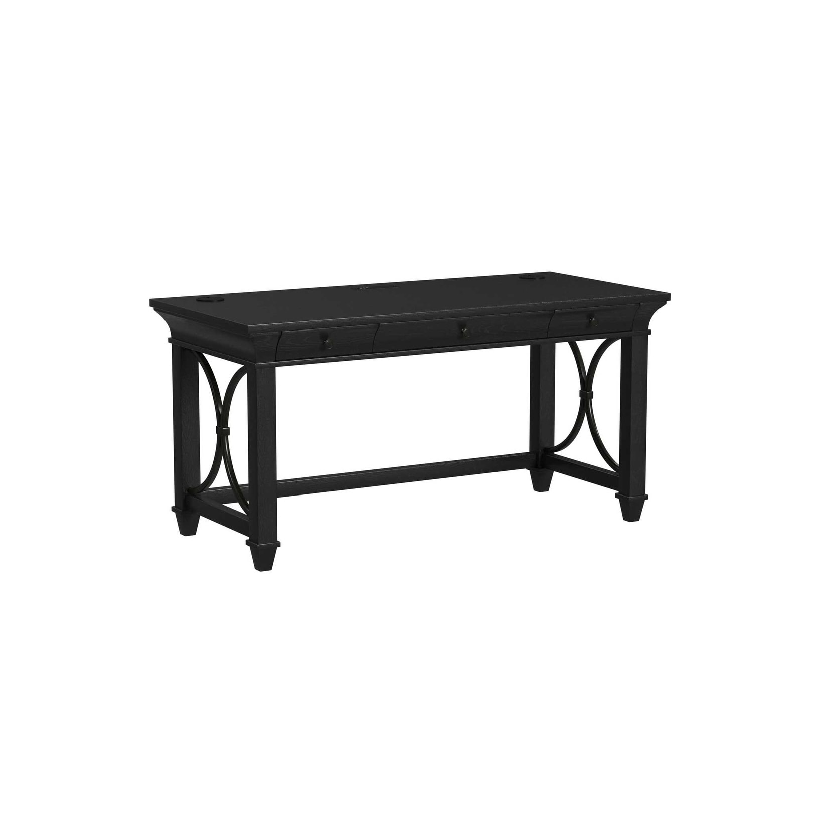 Traditional Wood Writing Desk, Office Table with Drawers, Black