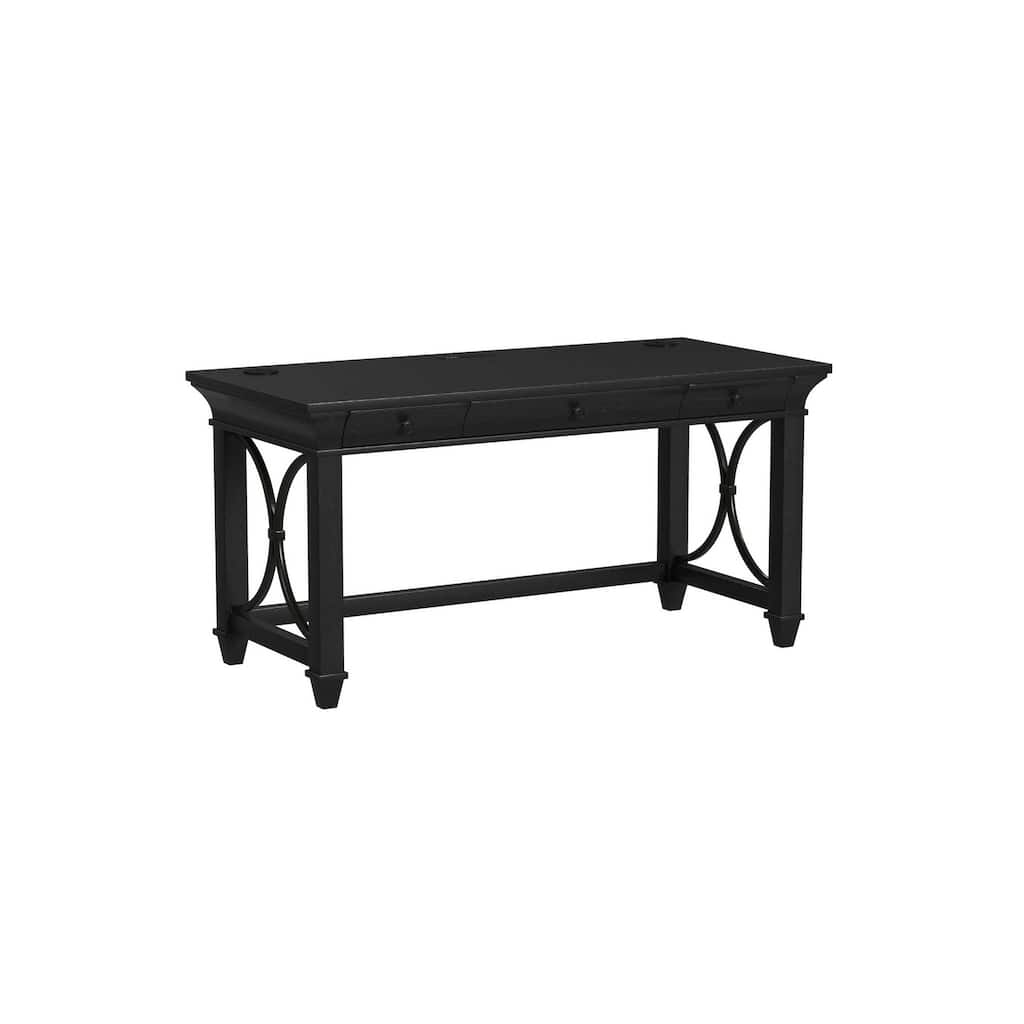 Traditional Wood Writing Desk, Office Table with Drawers, Black
