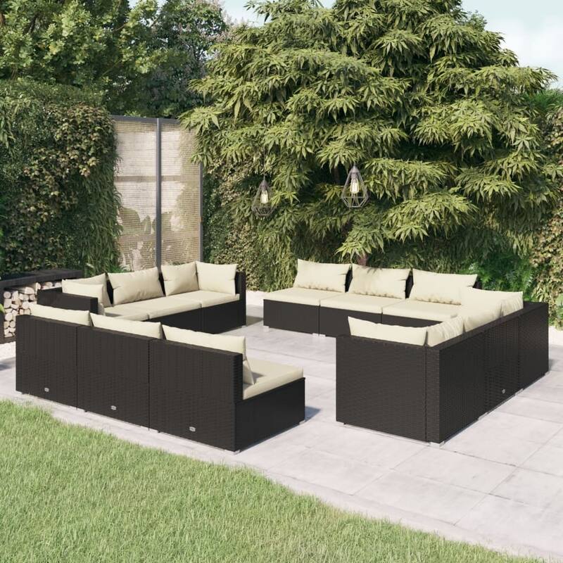 vidaXL Patio Lounge Set Outdoor Sectional Sofa Set Table Garden Poly Rattan - 27.6" x 27.6" x 23.8"