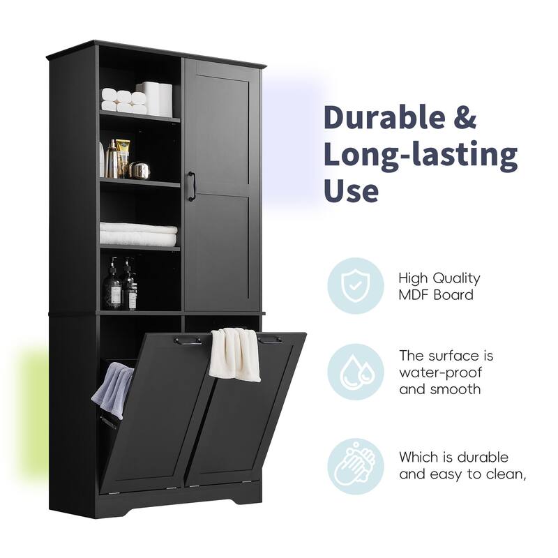 Bathroom Storage Cabinet with Doors, Drawers & Tilt-Out Laundry Hamper