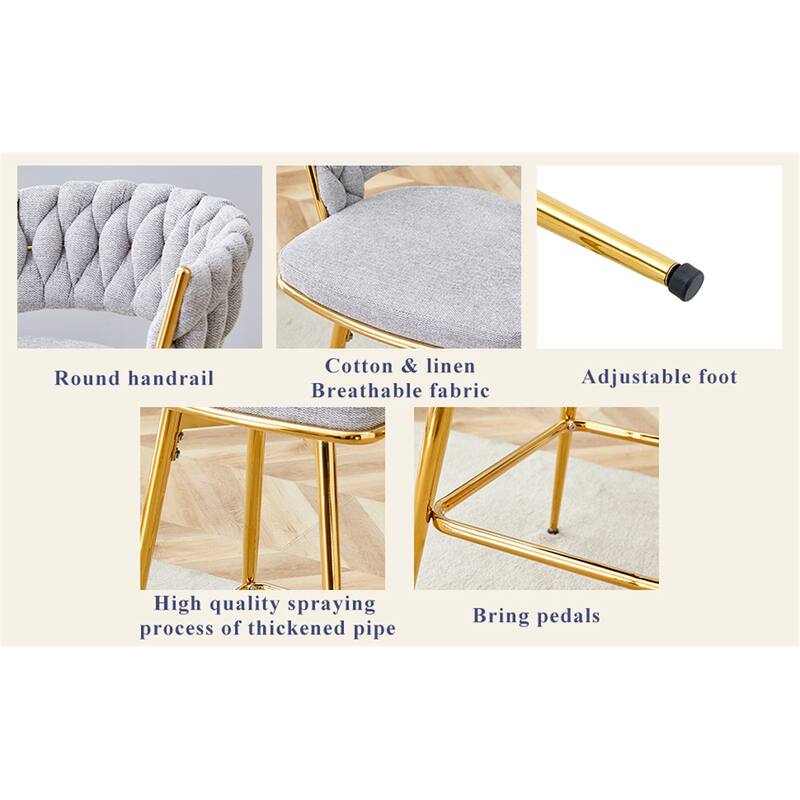 Swivel Bar Stools with Breathable Cotton and Linen Soft Cushions Set of 2