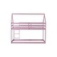 preview thumbnail 13 of 16, Pink Wood House Roof Twin over Twin Floor Bunk Bed with Ladder,Guardrails
