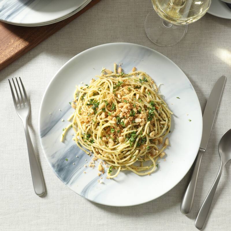 Gibson Home Cloudlight 12 Piece Plates and Bowls Dishes - Decorated Porcelain Ceramic Dinnerware Set - Service for 4