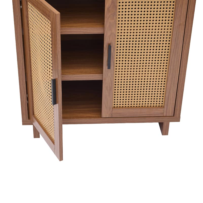 Mid-Century Modern Rattan Sideboard Storage Accent Cabinet with 2 Door