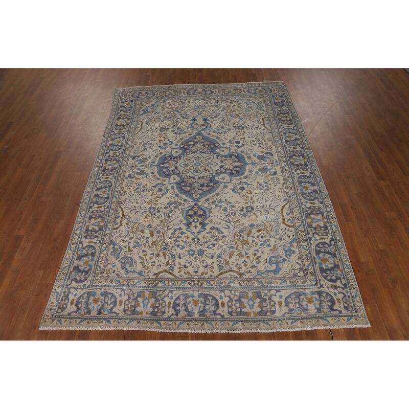Floral Tabriz Persian Area Rug Hand-Knotted Bedroom Wool Carpet - 6'7"x 9'7"