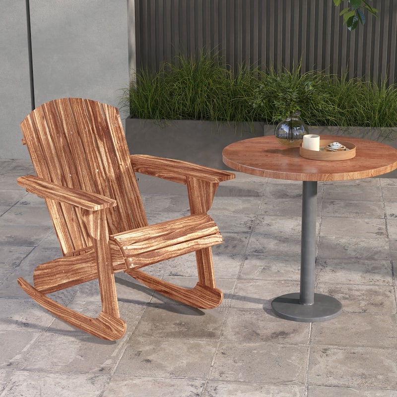 Outdoor Wooden Rocking Chair with Ergonomic Backrest and Slatted Design for Garden and Backyard Seating
