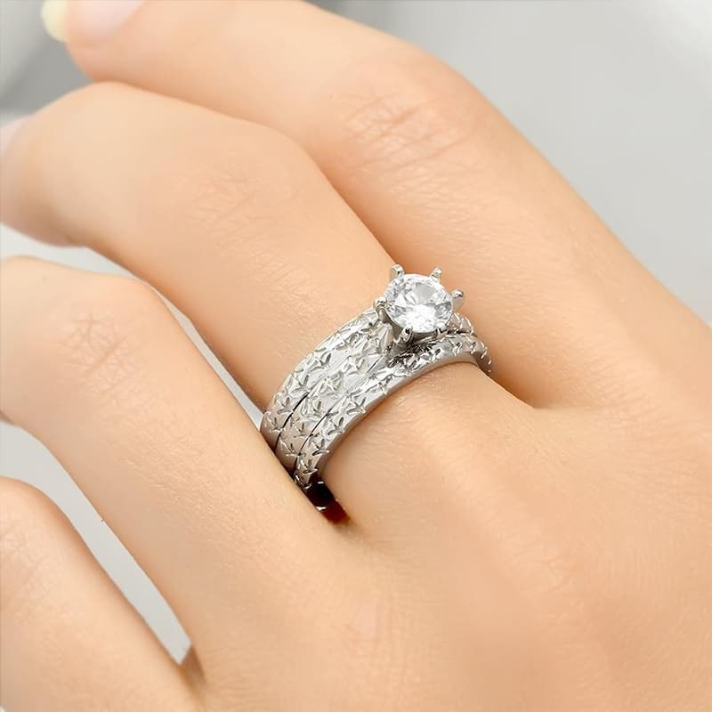 1.25 CT Round Cut Wedding Band Engagement Ring Set Sterling Silver