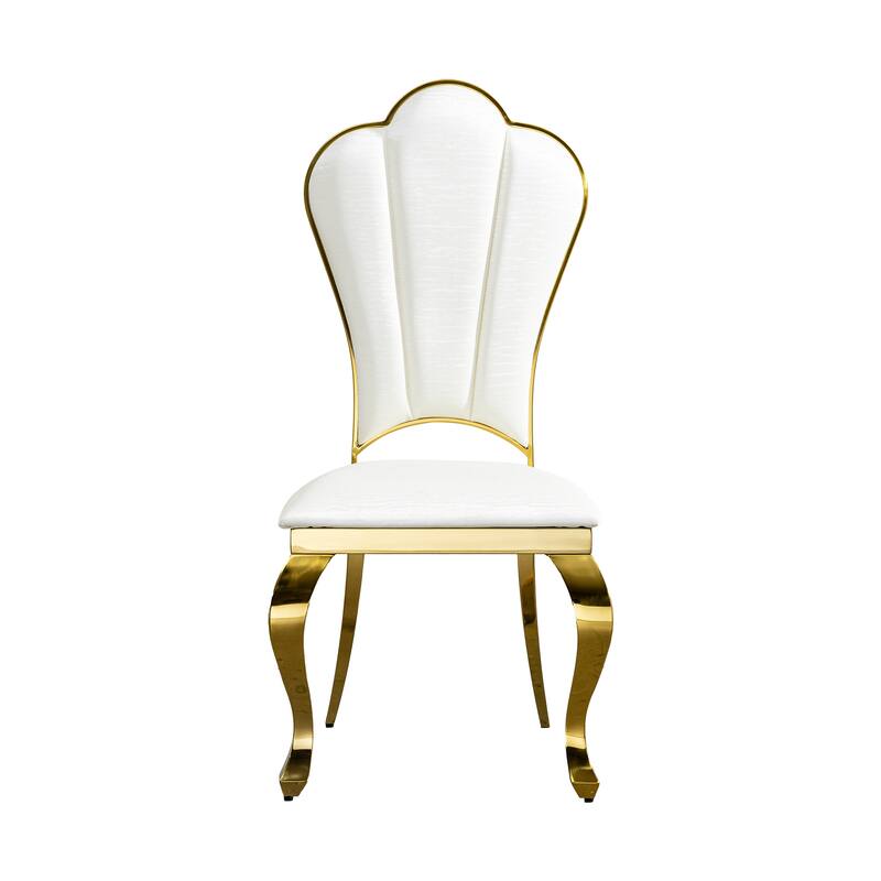 Dining Chair Set (2pcs) - Gold Stainless Steel Legs, White PU Leather