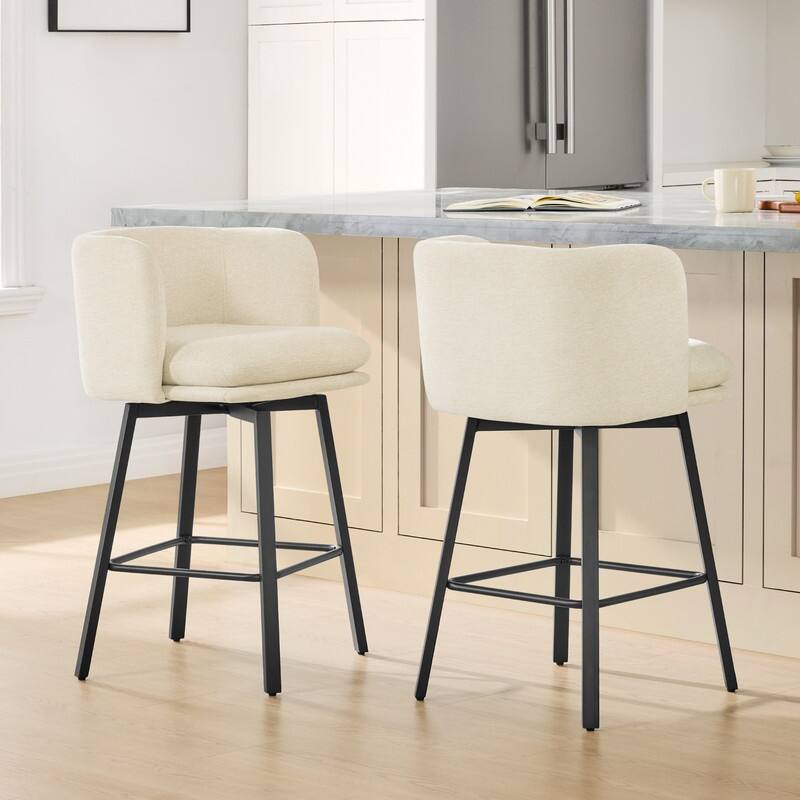 Spruce & Spring Modern Swivel Counter Bar Stool Set with Barrel Back&Double-layer Cushion - Set of 2 - Sand