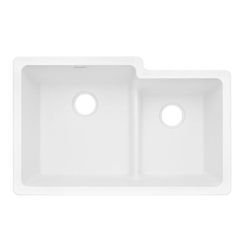 Ruvati 33 x 20 inch Granite Composite Quartz Undermount Double Bowl Kitchen Sink - Arctic White - RVG2347WH