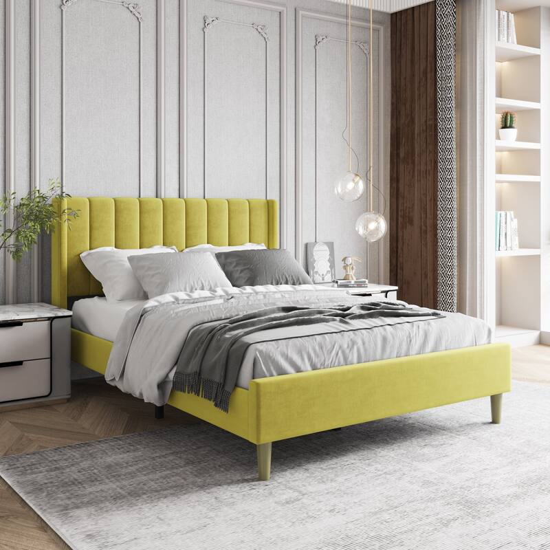 Aufank Bed Frame Upholstered Platform with Wooden Slats, Noise-Free