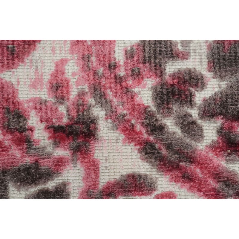 Hand Knotted Oriental Viscose Silk Carpet Modern Geometric Pink Abstract Area Rug - 6' 2'' X 4' 1''