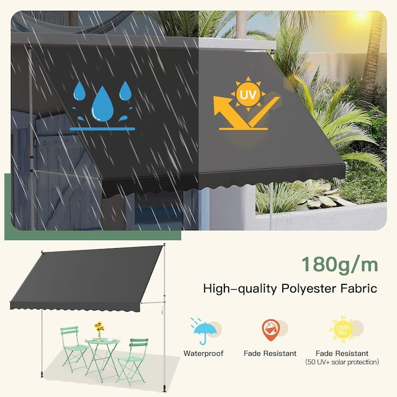 AECOJOY Manual Retractable Awning Adjustable Sun Shade Cover for Window or Door