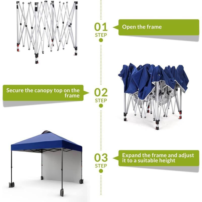 10x10ft Portable Instant Pop Up Canopy Tent with 1 Sidewall for Parties, Camping, Beach - N/A