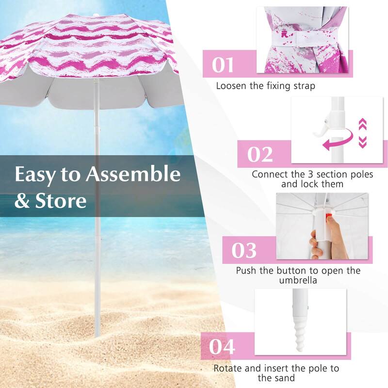 Costway 4 PCS Beach Umbrella Set with 2 Foldable Chairs & Picnic - See Details