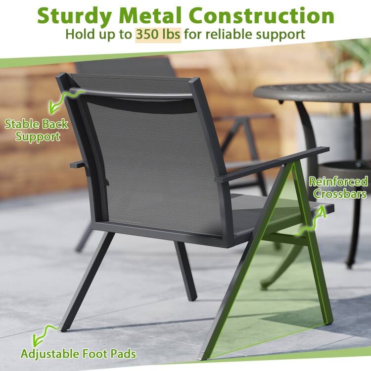 Grey Fabric Metal Patio Chairs Set of 2 Outdoor Bistro Seating - 26.5" x 24.5" x 31"