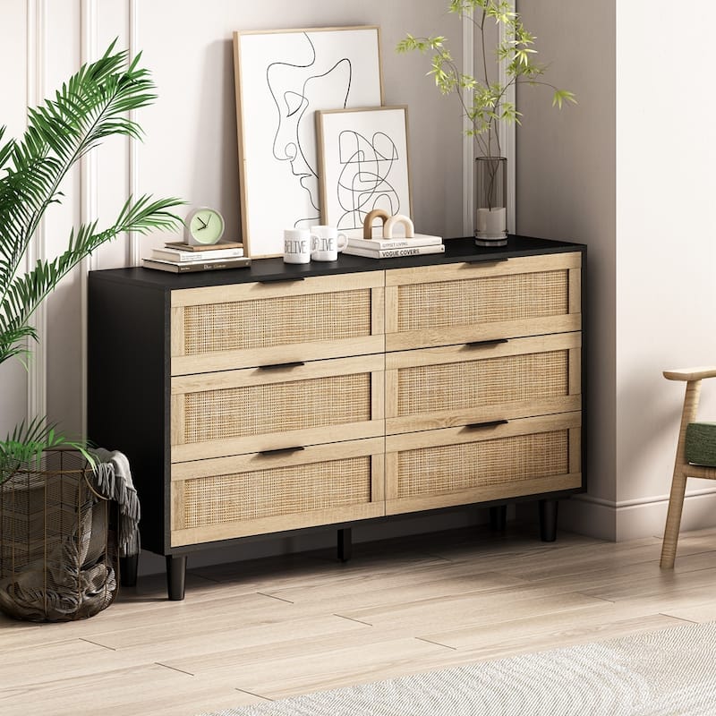 6-Drawers Rattan Storage Cabinet Rattan Drawer