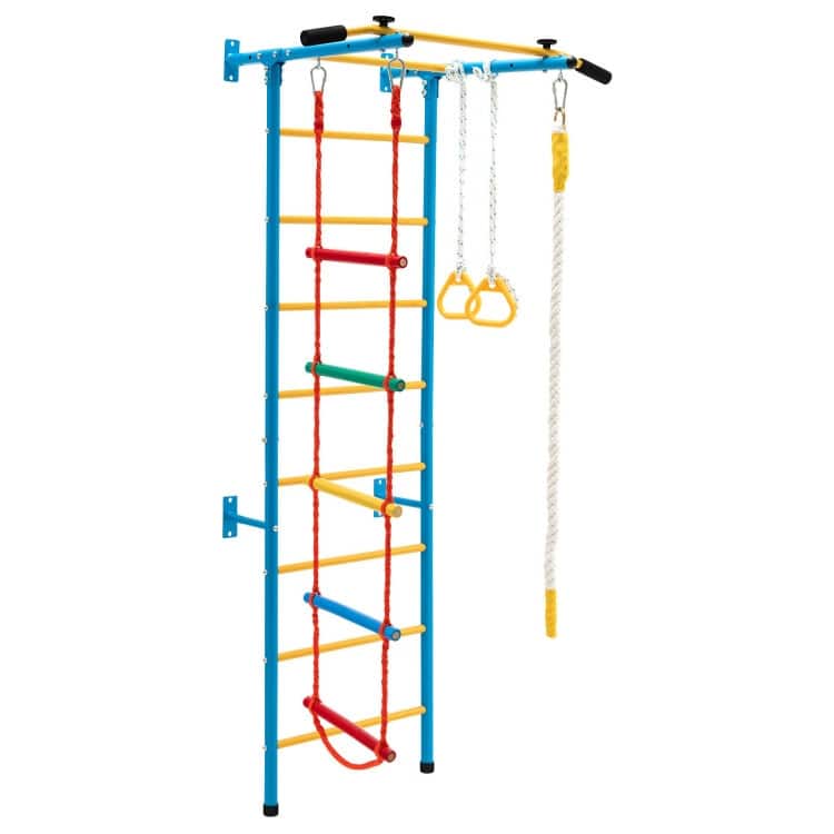 5 In 1 Kids Indoor Gym Playground Swedish Wall Ladder-Yellow - 42"x 32.5"x 88" (L x W x H)