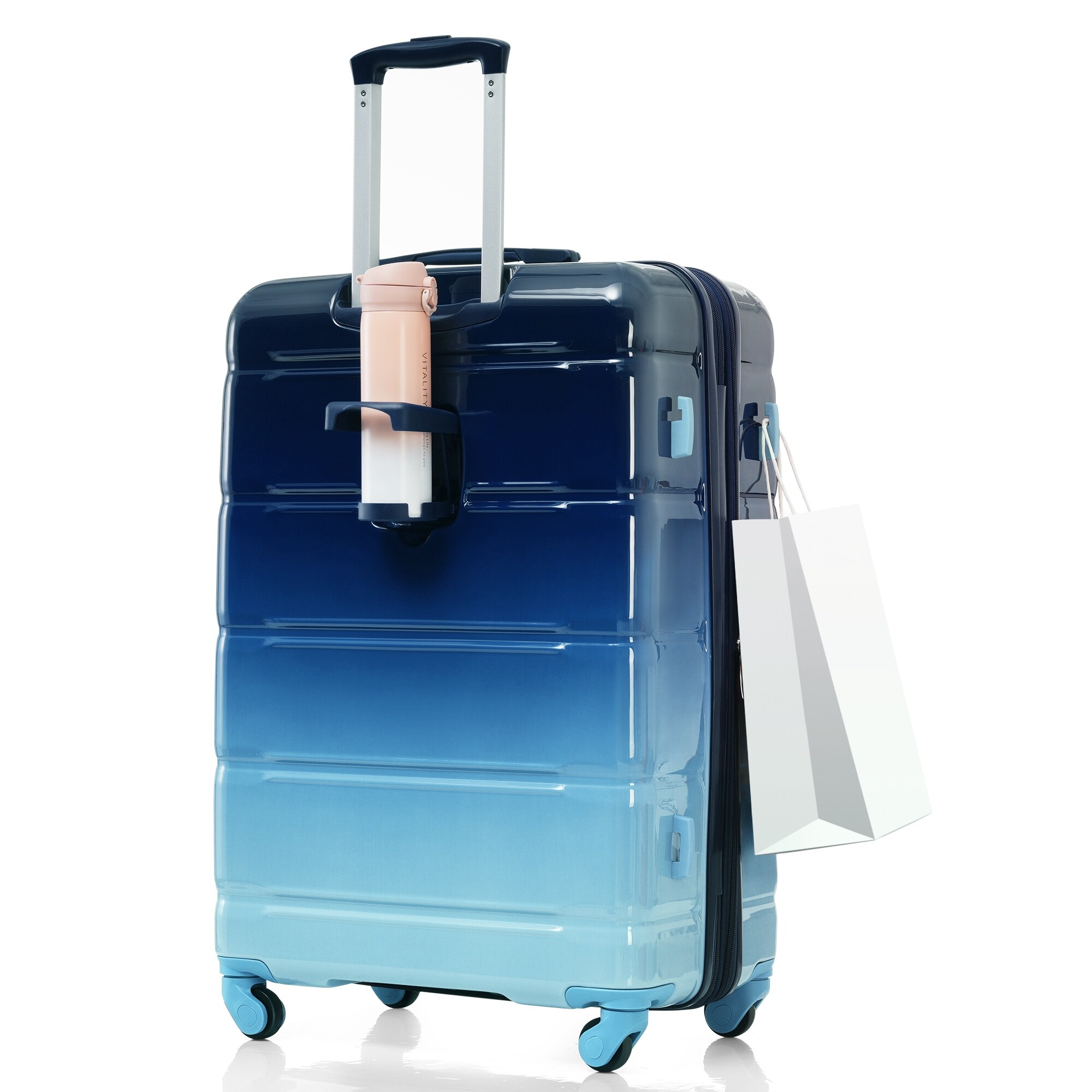 3 Piece USB Port Hardshell Luggage Trolley Case Sets w/ Cup Holder