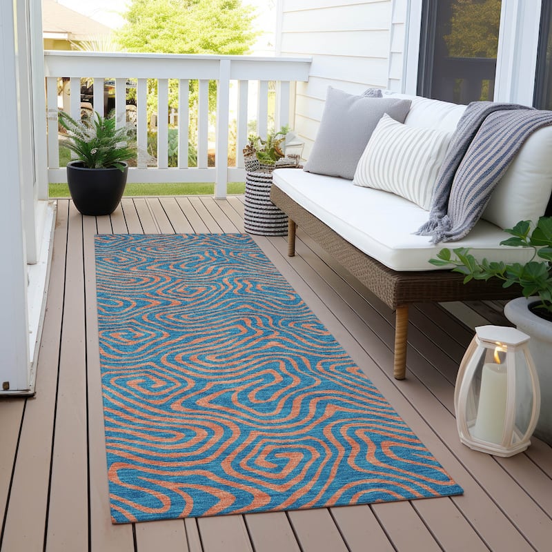 Machine Washable Indoor/ Outdoor Modern Trance Chantille Rug