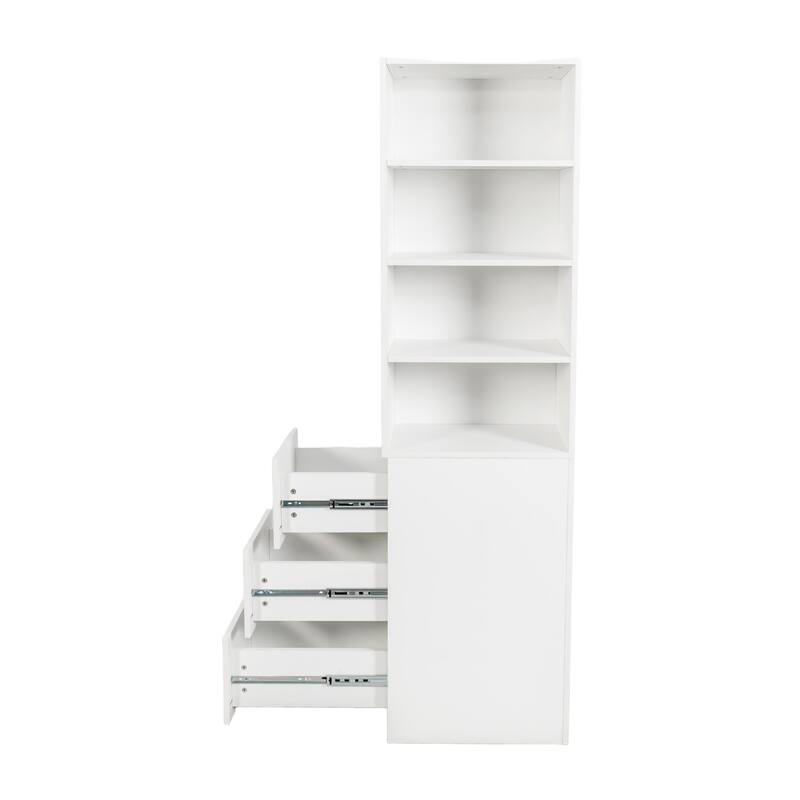 70.87" H Display Storage Cabinet,4-Tier Shelf,3 Side Drawers ,Modern Wooden Tall Bookshelf Bookcase