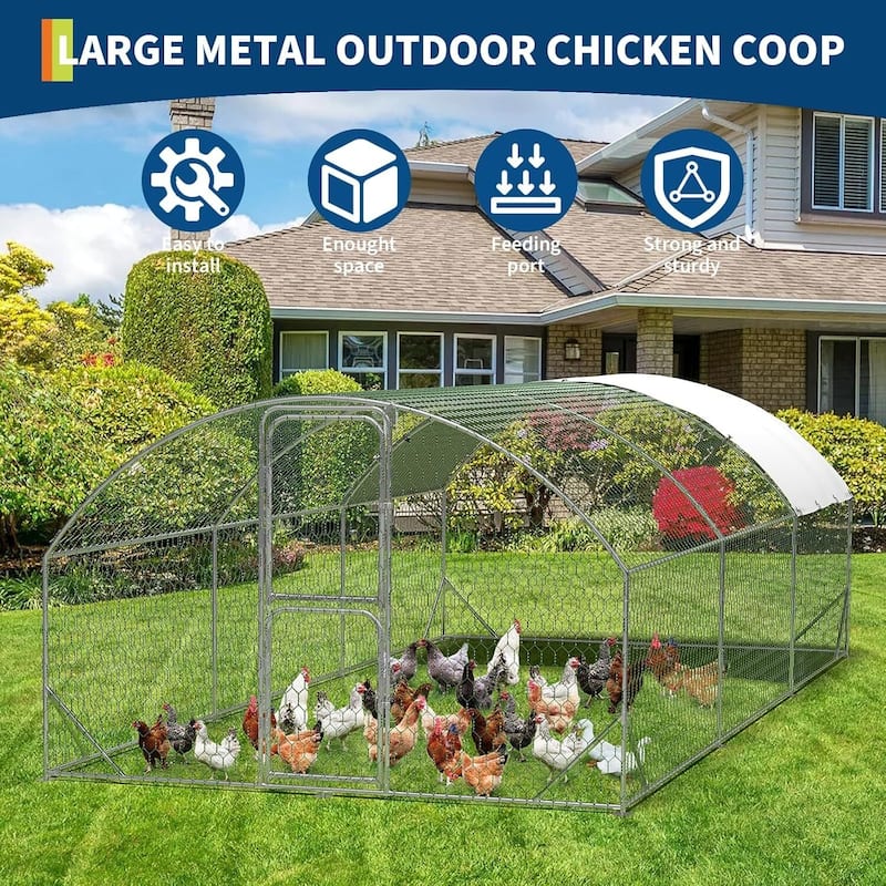 Metal Chicken Coop, Chicken Runs for Yard with Cover for Outdoor Farm Yard