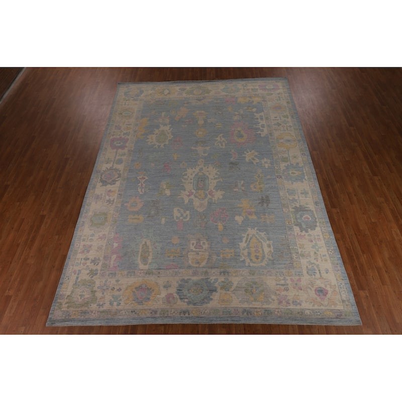 Light Blue Oushak Turkish Large Rug Handmade Wool Carpet - 10'0"x 13'9"