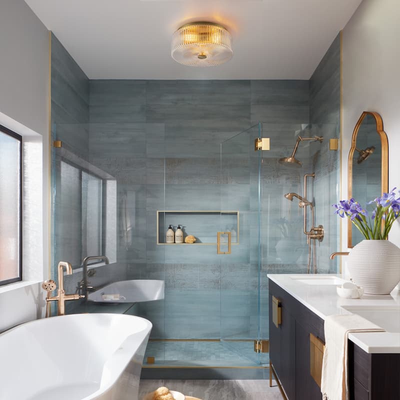 Mid-Century Modern Gold 3-Light Ribbed Glass Drum Flush Mount Ceiling Light