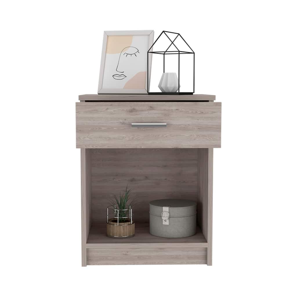 Jaen Nightstand, Light Gray - Two Drawer Compact Bedside Table with Smooth Modern Finish