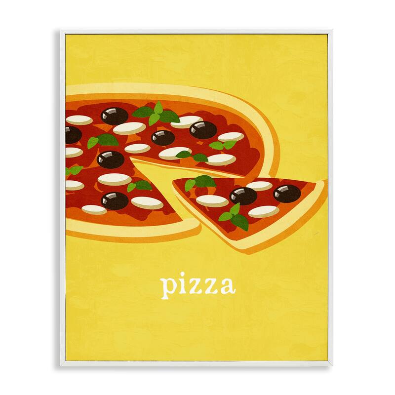 Stupell Delicious Pizza on Yellow Framed Giclee Art Design By Kim Allen - 11 x 14 - White