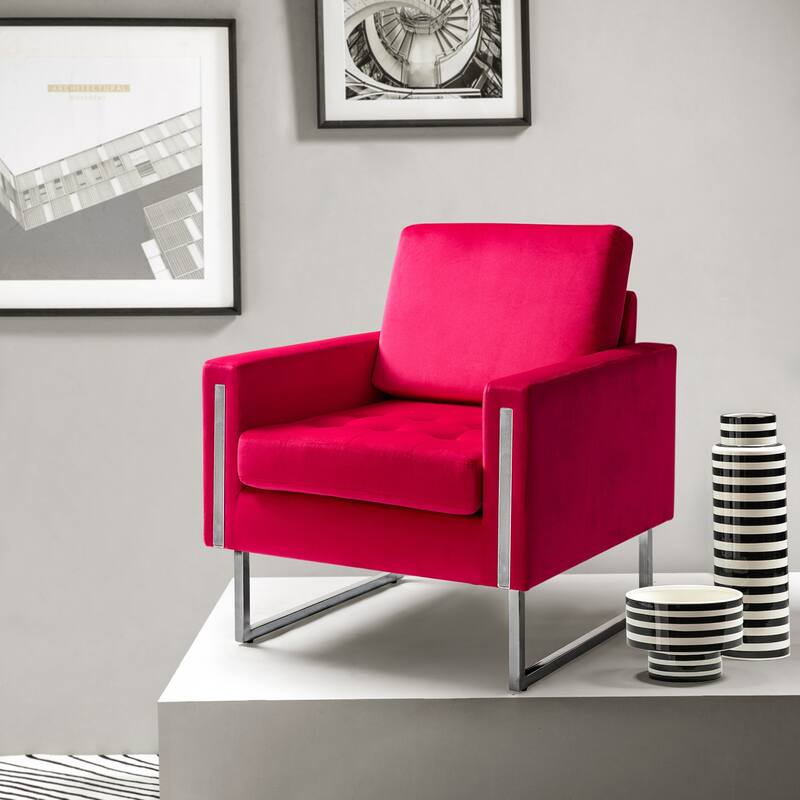Trendy Elastus Comfy Club Chair with Chic Metal Legs for Stylish Decor - FUCHSIA