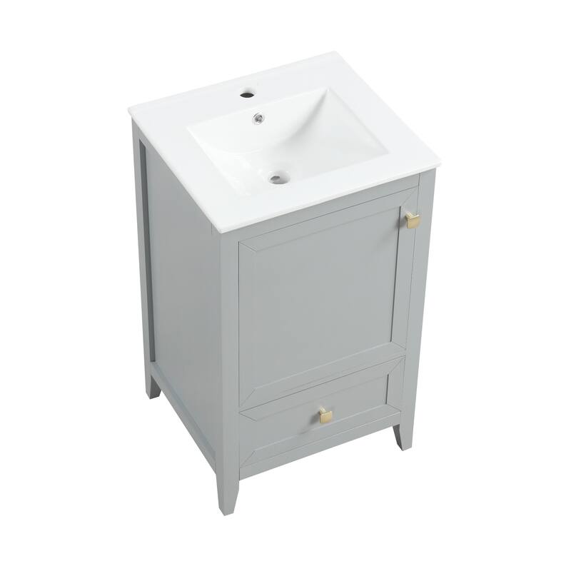 20" Freestanding Bathroom Vanity with Sink, Soft Closing Door & Drawer, MDF Cabinet with Storage Rack