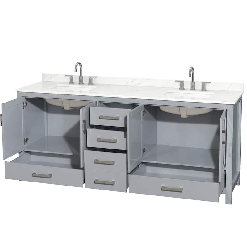Sheffield 80-inch Double Vanity, 3 Hole Quartz Top