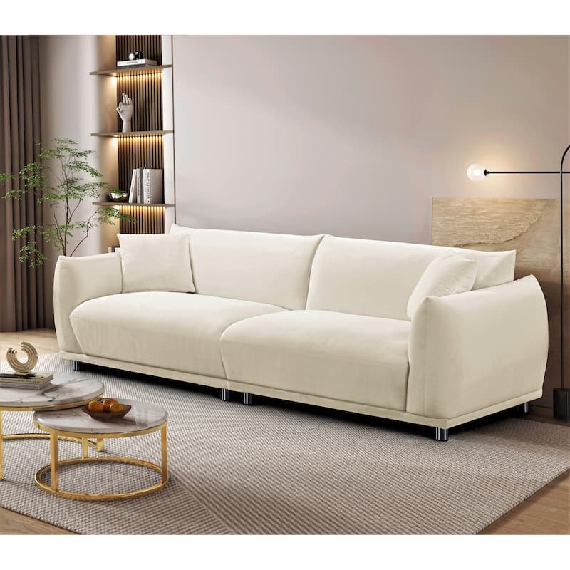 US Pride Furniture 88.2''W Metal Legs Velvet Fabirc Sofa - Cream White