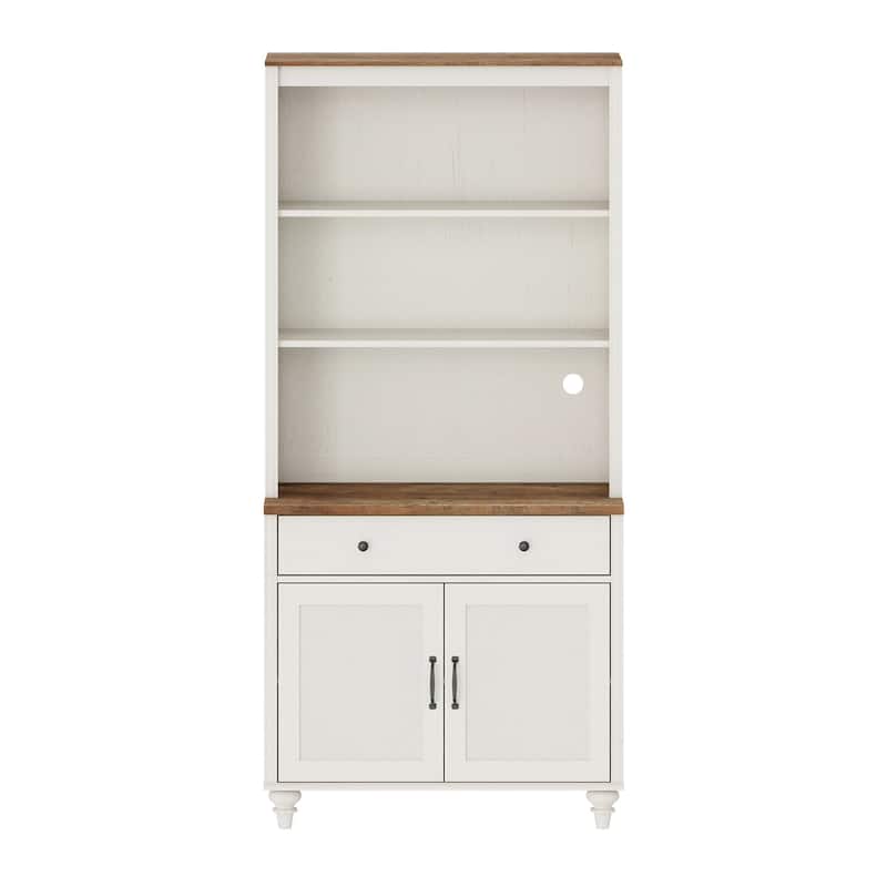 White Bookcase with Doors, Large Wood Farmhouse Book Case Shelf