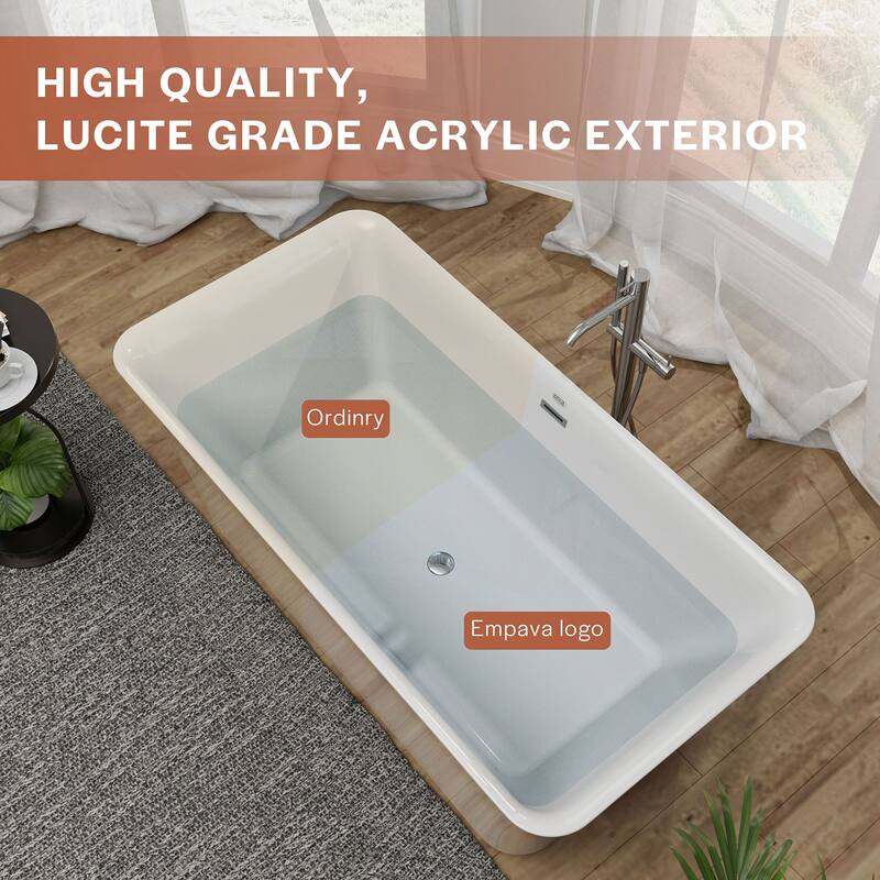 Empava 59 in Acrylic Freestanding Bathtub Soaking SPA Tub in White