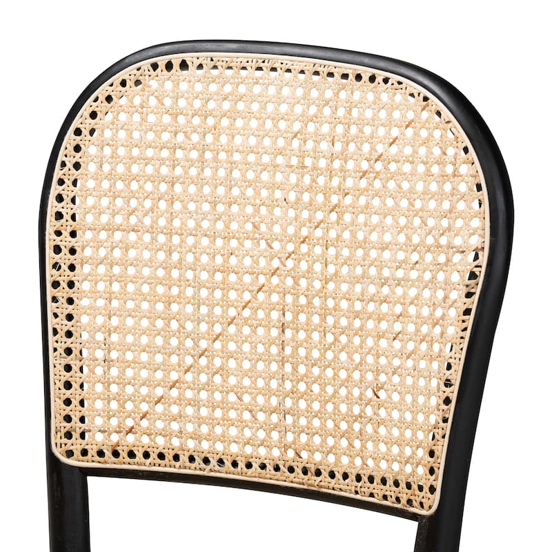 Cambree Mid-Century Modern Woven Rattan and Wood Dining Chair Set(2PC)